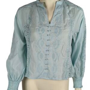 Jennifer & Grace Pale Blue Lace Ruffle Boho Cottagecore Top Size 1X